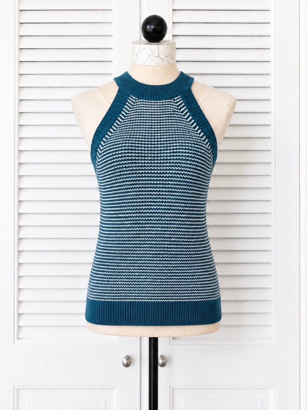 LOFT Blue White Striped Knit Halter Sweater Tank Top Size Small - Picture 2 of 10